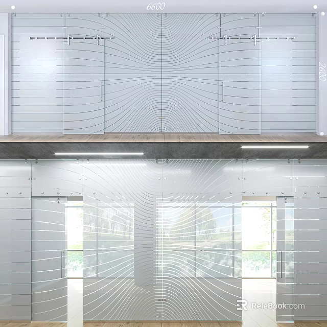Modern Glass Partition With Patterned Lines For Contemporary Interior Space Design 3d model