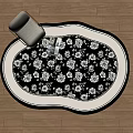Elegant Oval Shaped Carpet With Black White Floral Pattern For Home Decor