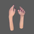 Human Hands With Red Nail Polish Fingers Spread Palm Up And Left On Gray Background