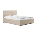 Modern Beige Double Bed With Square Tufted Upholstered Headboard And White Bedding 3d model