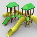 Outdoor Children Playground Equipment With Green Canopies Yellow Slides And Stairs