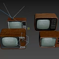Vintage Retro Televisions with Wooden Cases and Antennas on White Background