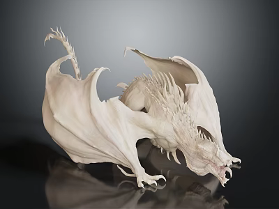 Detailed White Dragon Sculpture With Spread Wings Sharp Fangs And Intricate Design 3d model
