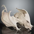 Detailed White Dragon Sculpture With Spread Wings Sharp Fangs And Intricate Design