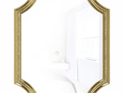 Elegant Gold Frame Decorative Mirror In Bathroom Reflecting White Bathtub And Window 3d model