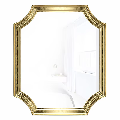 Elegant Gold Frame Decorative Mirror In Bathroom Reflecting White Bathtub And Window 3d model
