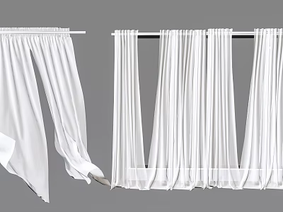 White Curtains With Different Styles Soft Fabric And Modern Design 3d model