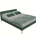 Modern Double Bed With Green Headboard Two Green Pillows And Gray Bedspread 3d model