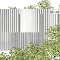 Bauhaus Feature Wall With Vertical Slats Perforations And Green Shrubs Modern Design
