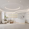 Modern Beauty Salon Interior With Reception Sofa Front Desk And Decorative Plants