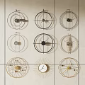 Modern Decorative Wall Clocks Arranged On Beige Tiled Wall With Various Designs 3d model
