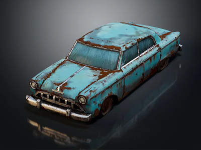 Vintage Blue Rusty Old Car with Classic Design and Weathered Exterior 3d model
