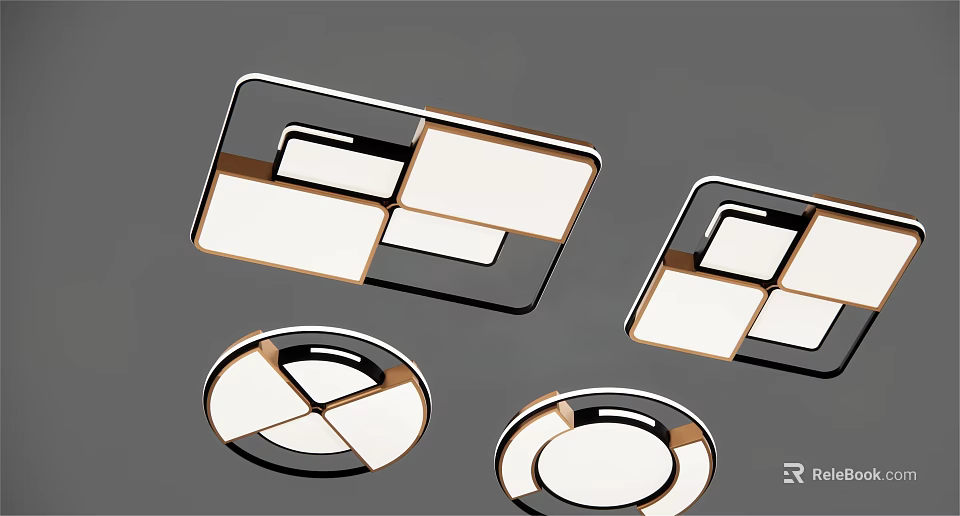 Modern Ceiling Lights With Geometric Square And Round Design And Metal Frames 3d model 