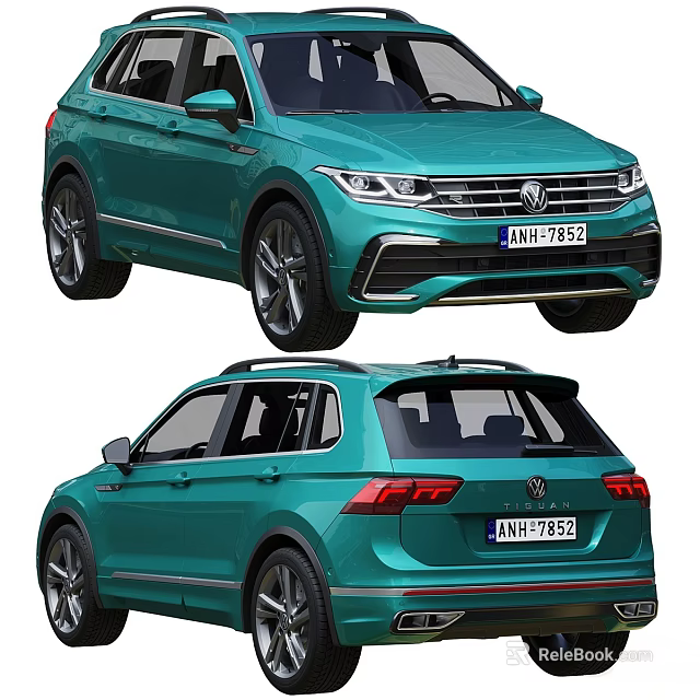 Teal Volkswagen SUV Exterior Design With Front And Rear Views And Alloy Wheels 3d model 