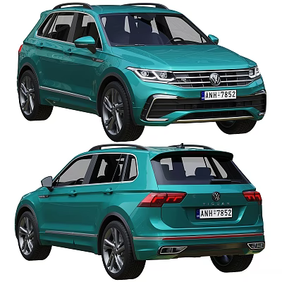 Teal Volkswagen SUV Exterior Design With Front And Rear Views And Alloy Wheels 3d model