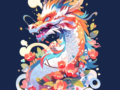 Colorful Traditional Dragon Art Design With Flowers Clouds And Vibrant Patterns 3d model