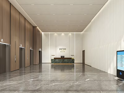 Contemporary Lobby Reception Area With Front Desk Elevators And Marble Floor 3d model