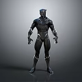 Game Movie Character In Black Tactical Suit With Silver Accents Standing Pose