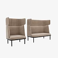 Pair of Beige Two Seater Sofas with Vertical Tufted Backrest and Black Legs 3d model