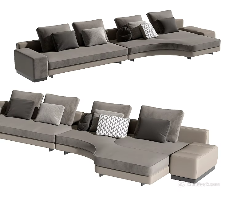 Modern Gray L shaped Sectional Sofa With Multiple Cushions And Geometric Pattern 3d model