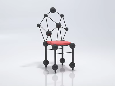 Modern Geometric Accent Chair with Black Sphere Frame and Red Cushioned Seat 3d model