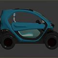 Small Blue Electric Car with Two Seater Modern Compact Design and Large Wheels