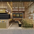 Chinese Style Restaurant Interior With Open Counter Food Display And Traditional Wooden Decor