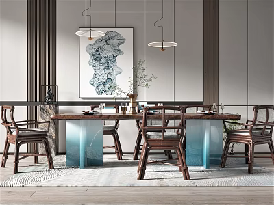New Chinese Dining Table and Chair Combination Dining Table and Chair 3d model