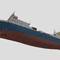 3D Model Of Blue White Cargo Ship With Orange Superstructure And Decks
