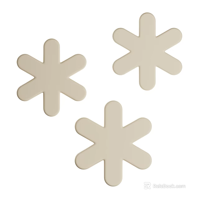 Three Piece Beige Snowflake Shaped Decorative Ornament Set for Home Decoration 3d model 