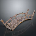 Rustic Wooden Arch Bridge Design with Weathered Planks and Ornate Railings for Gardens