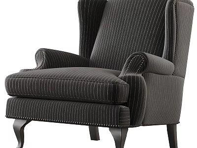 Classic Single Sofa With Striped Fabric Wooden Legs And Tufted Armrests 3d model