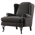 Classic Single Sofa With Striped Fabric Wooden Legs And Tufted Armrests