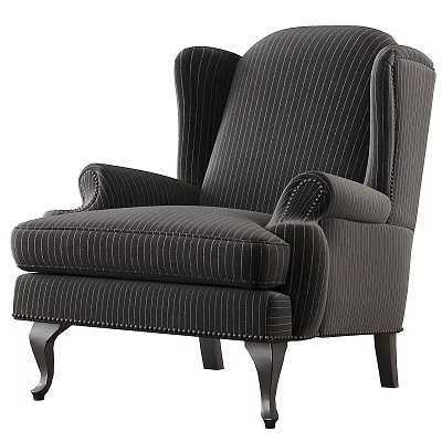 Classic Single Sofa With Striped Fabric Wooden Legs And Tufted Armrests 3d model