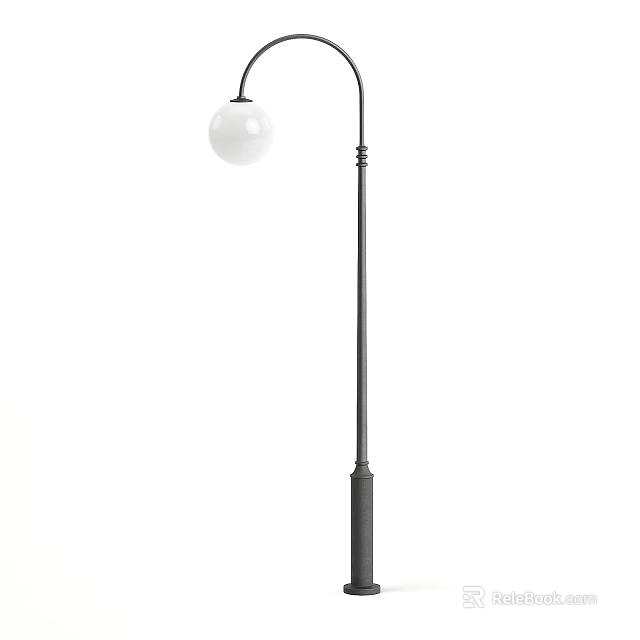 Classic Outdoor Light With Black Metal Pole And White Globe Shade 3d model 