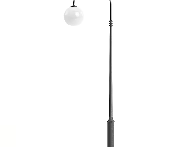 Classic Outdoor Light With Black Metal Pole And White Globe Shade 3d model