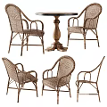 Wicker Rattan Chairs with Wooden Pedestal Table Dining Set Design