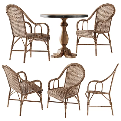Wicker Rattan Chairs with Wooden Pedestal Table Dining Set Design 3d model