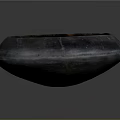 Antique Hand Carved Black Stone Bowl Sculpture With Cracked Surface Patterns Design