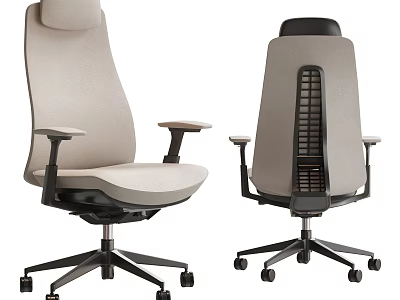 Light Colored Office Chair With Armrests Mesh Backrest And Wheeled Base 3d model