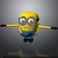 Yellow Minion Character With Goggles Blue Overalls Outstretched Arms Black Shoes And Reflective Surface
