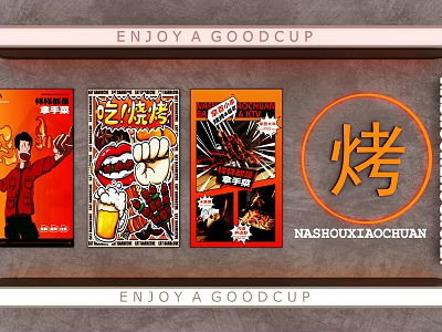 Decorative Neon Lights For Grill Shop With Comic Style Posters And Beer Elements 3d model
