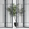 Modern Folding Doors Interior Design With Black Frame And Green Plants 3d model