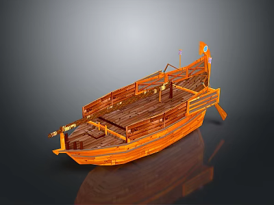 Traditional Wooden Boat Model With Ornate Carvings And Prow Decoration 3d model