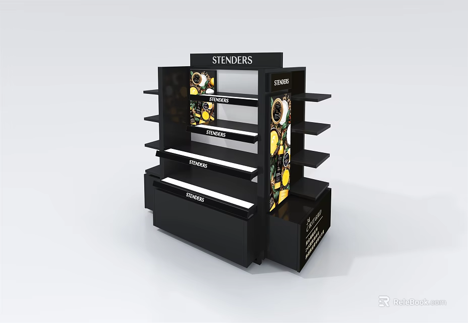 SHINDORS Black Display Shelf With Multiple White Shelves And Side Graphic Design 3d model 
