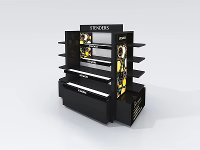 SHINDORS Black Display Shelf With Multiple White Shelves And Side Graphic Design 3d model