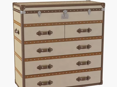 Vintage Chest of Drawers Featuring Beige Brown Design Metal Rivets and Brown Handles 3d model
