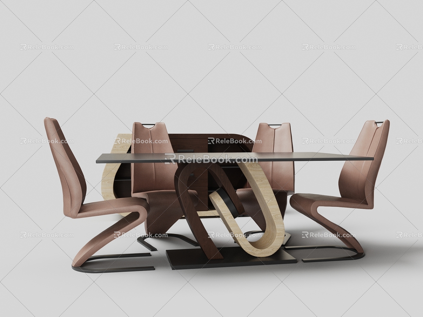 Modern Leather Dining Table and Chair Combination 3d model