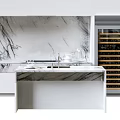 Modern Kitchen Interior With White Marble Countertop Cabinets And Wine Storage 3d model
