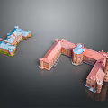 Ancient Architecture Models With Red Brick Structures Blue And Red Roofs Towers And Courtyards 3d model